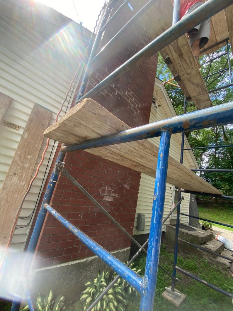 Chimney repointing work in progress, Boston MA