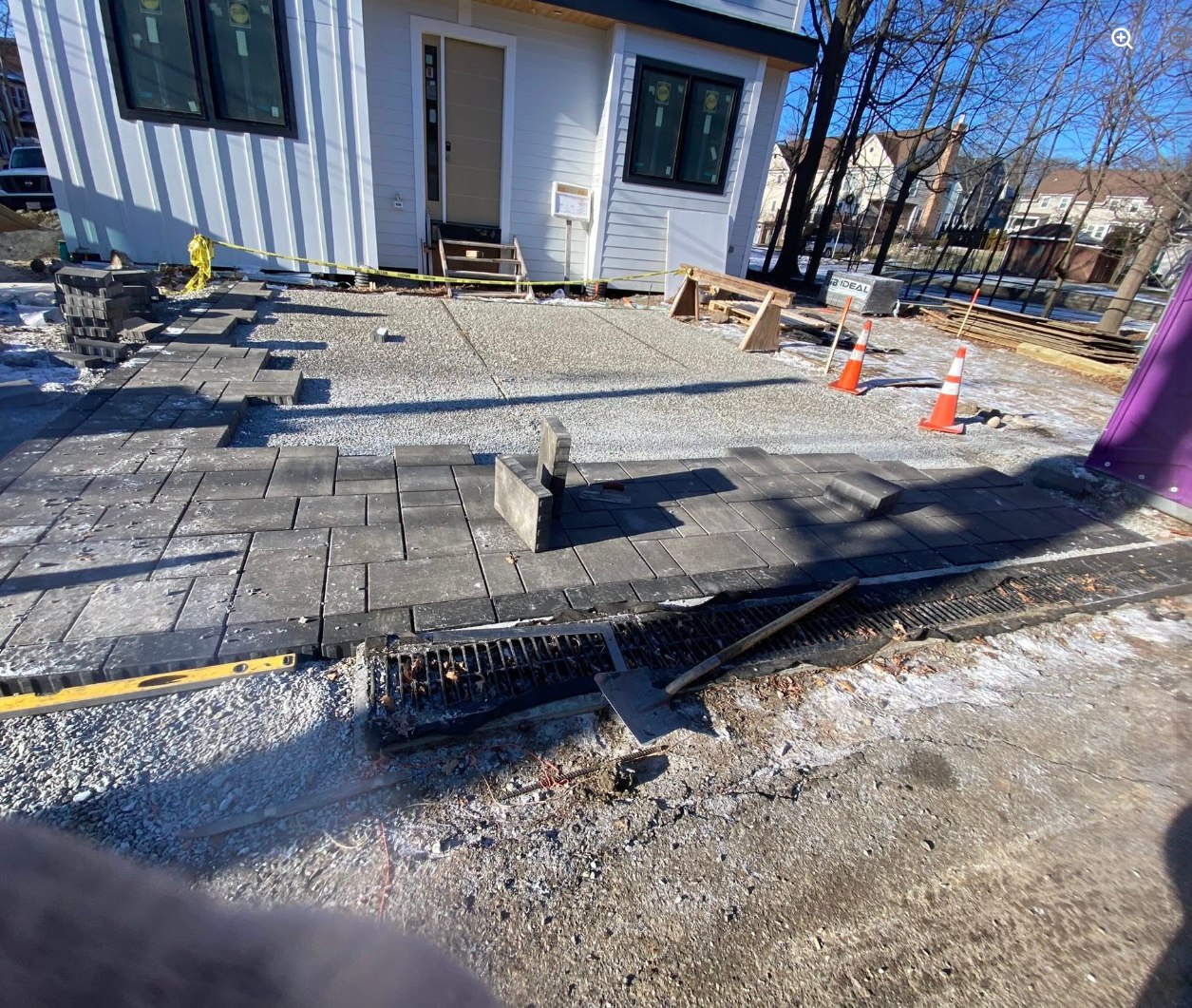 Paver patio under construction, Boston MA